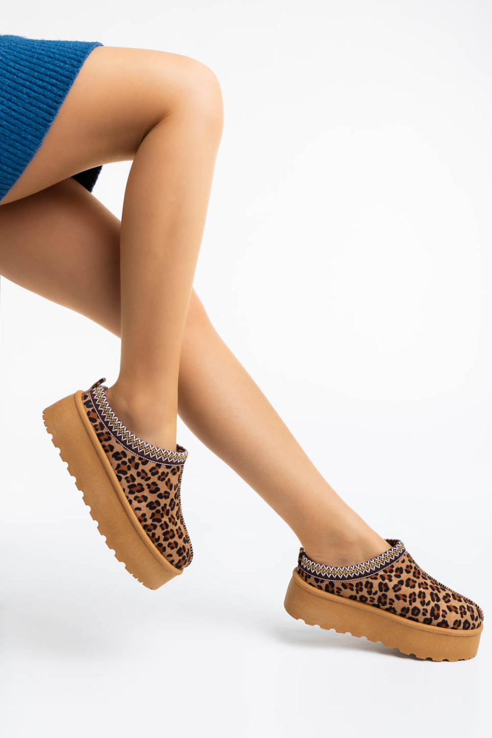 LEOPARD FLUFFY PLATFORM SLIPPERS FAUX FUR LINED ANKLE BOOTS