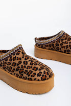 LEOPARD FLUFFY PLATFORM SLIPPERS FAUX FUR LINED ANKLE BOOTS