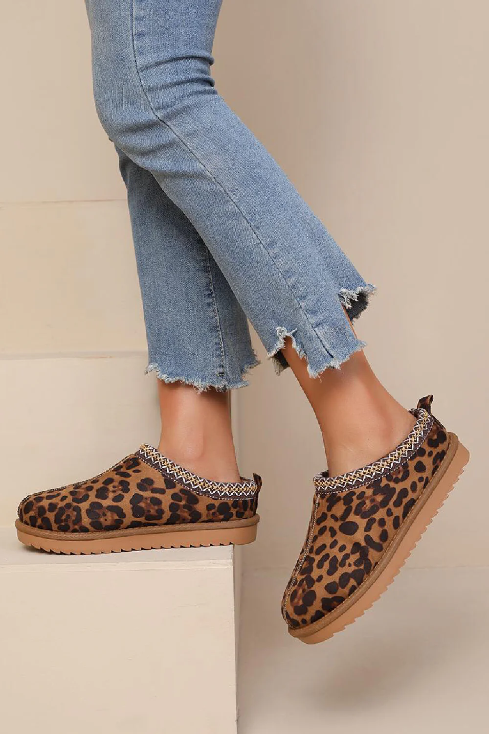 LEOPARD FAUX SUEDE EMBROIDERED AZTEC COZY SLIPPER BOOTS (PACK A)