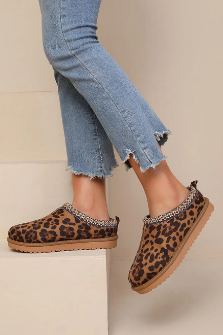 LEOPARD FAUX SUEDE EMBROIDERED AZTEC COZY SLIPPER BOOTS (PACK B)
