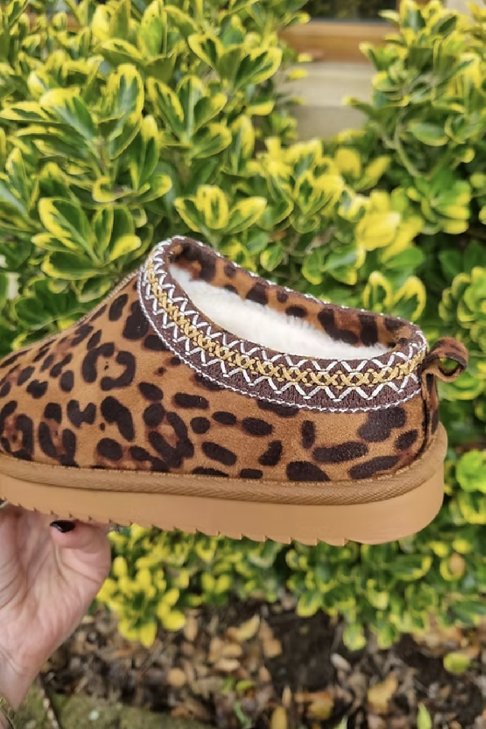 LEOPARD FAUX SUEDE EMBROIDERED AZTEC COZY SLIPPER BOOTS (PACK A)