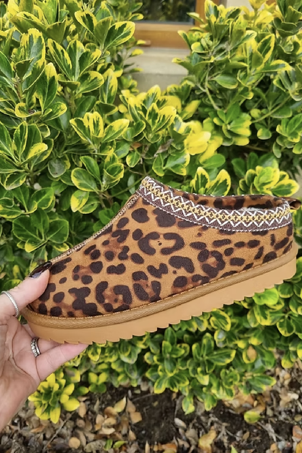 LEOPARD FAUX SUEDE EMBROIDERED AZTEC COZY SLIPPER BOOTS (PACK A)