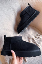 ANKLE LENGTH FAUX FUR LINING BOOTS IN BLACK FAUX SUEDE