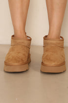 ANKLE LENGTH FAUX FUR LINING BOOTS IN CHESTNUT FAUX SUEDE