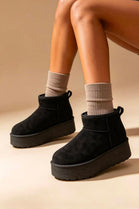 Black Suede Faux Fur Ultra Mini Platform Ankle Boots