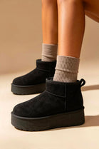 Black Suede Faux Fur Ultra Mini Platform Ankle Boots