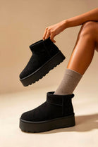 Black Suede Faux Fur Ultra Mini Platform Ankle Boots