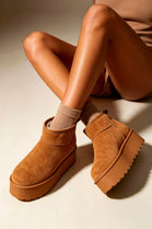 Chestnut Suede Faux Fur Ultra Mini Platform Ankle Boots