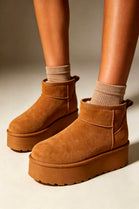 Chestnut Suede Faux Fur Ultra Mini Platform Ankle Boots