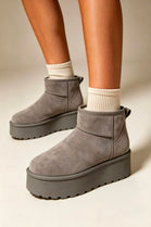 Grey Suede Faux Fur Ultra Mini Platform Ankle Boots