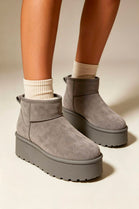 Grey Suede Faux Fur Ultra Mini Platform Ankle Boots