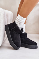 BLACK ULTRA MINI PLATFORM FAUX FUR LINED ANKLE BOOTS