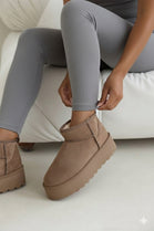 CAMEL ULTRA MINI PLATFORM FAUX FUR LINED ANKLE BOOTS