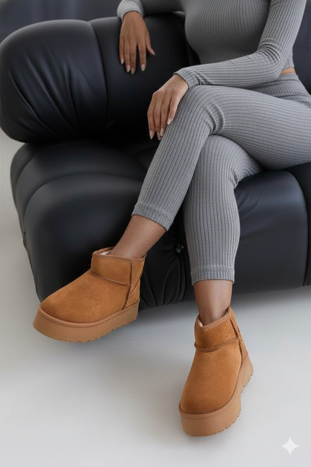 CHESTNUT ULTRA MINI PLATFORM FAUX FUR LINED ANKLE BOOTS