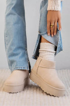 CREAM ULTRA MINI PLATFORM FAUX FUR LINED ANKLE BOOTS