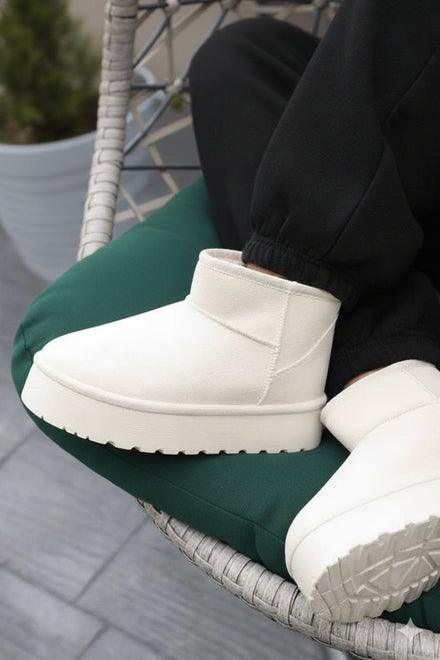 CREAM ULTRA MINI PLATFORM FAUX FUR LINED ANKLE BOOTS