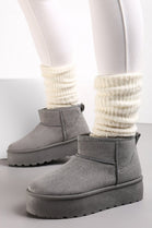 GREY ULTRA MINI PLATFORM FAUX FUR LINED ANKLE BOOTS