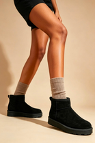 Black Faux-Suede Ultra Mini Fur Lined Ankle Boots