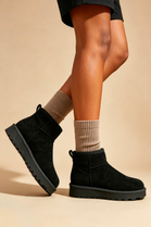 Black Faux-Suede Ultra Mini Fur Lined Ankle Boots
