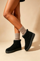 Black Faux-Suede Ultra Mini Fur Lined Ankle Boots