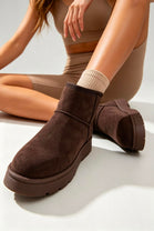 Brown Faux-Suede Ultra Mini Fur Lined Ankle Boots