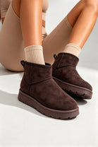 Brown Faux-Suede Ultra Mini Fur Lined Ankle Boots
