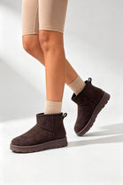 Brown Faux-Suede Ultra Mini Fur Lined Ankle Boots