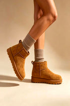 Chestnut Faux-Suede Ultra Mini Fur Lined Ankle Boots