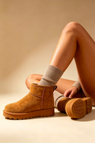 Chestnut Faux-Suede Ultra Mini Fur Lined Ankle Boots