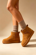 Chestnut Faux-Suede Ultra Mini Fur Lined Ankle Boots
