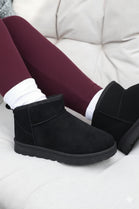 BLACK FAUX SUEDE ULTRA MINI COZY SNOW ANKLE BOOTS