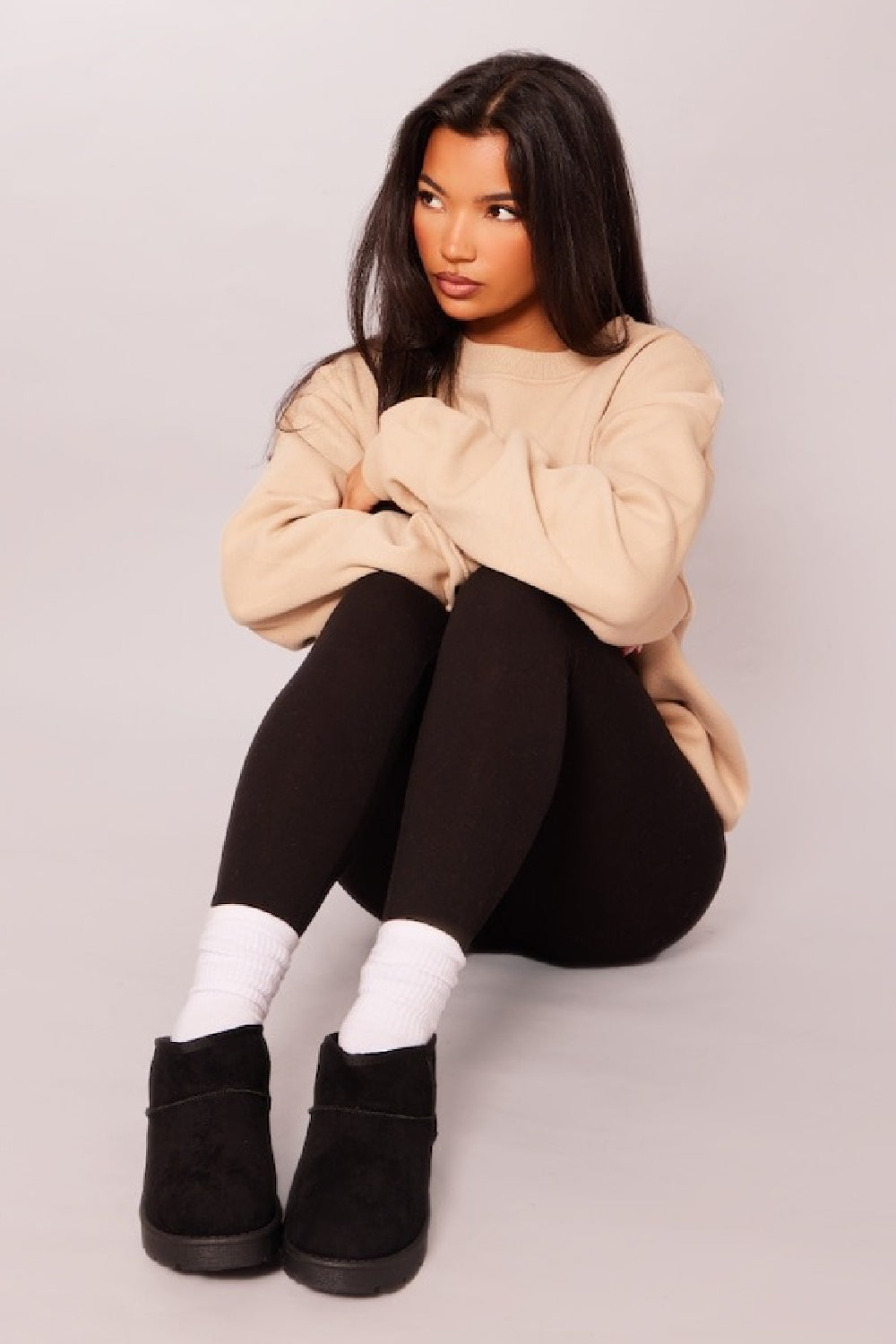 BLACK FAUX SUEDE ULTRA MINI COZY SNOW ANKLE BOOTS