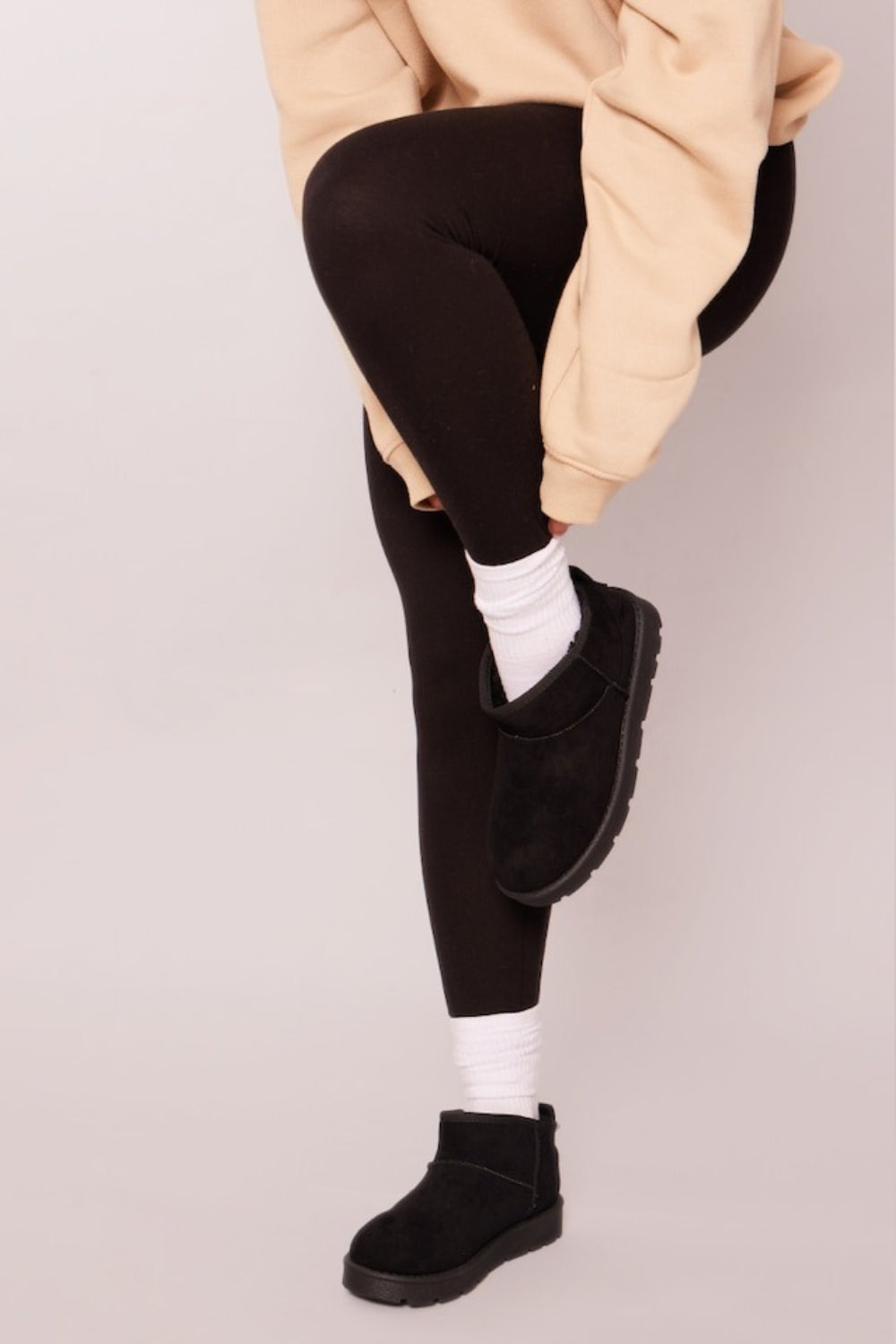 BLACK FAUX SUEDE ULTRA MINI COZY SNOW ANKLE BOOTS