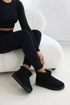 Black Faux-Suede Ultra Mini Fur Lined Ankle Boots