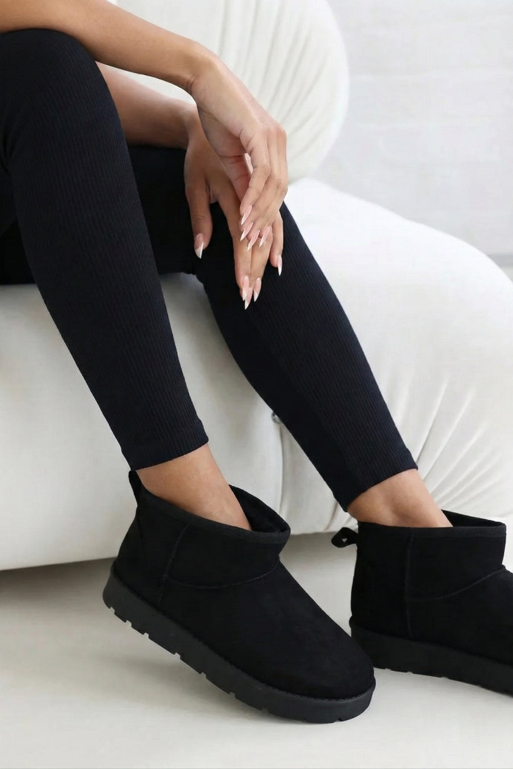 Black Faux-Suede Ultra Mini Fur Lined Ankle Boots