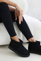 Black Faux-Suede Ultra Mini Fur Lined Ankle Boots