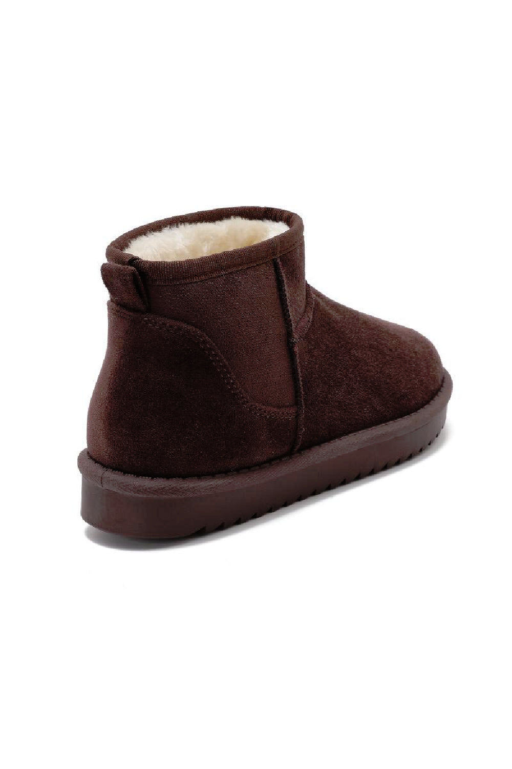 BROWN FAUX SUEDE ULTRA MINI COZY SNOW ANKLE BOOTS