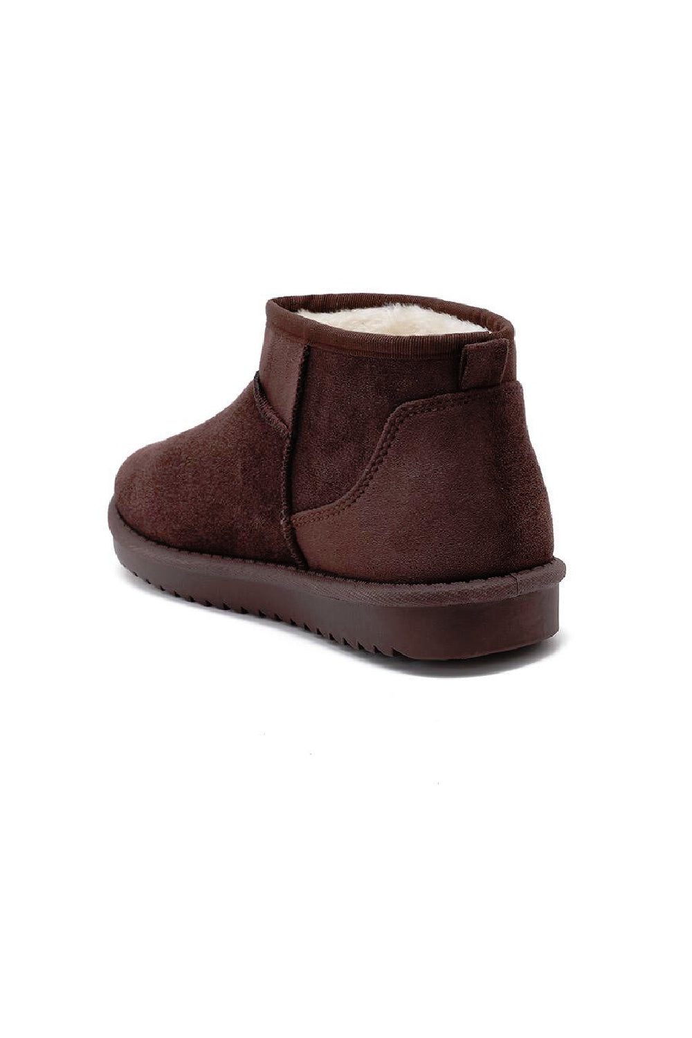 BROWN FAUX SUEDE ULTRA MINI COZY SNOW ANKLE BOOTS