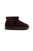 BROWN FAUX SUEDE ULTRA MINI COZY SNOW ANKLE BOOTS