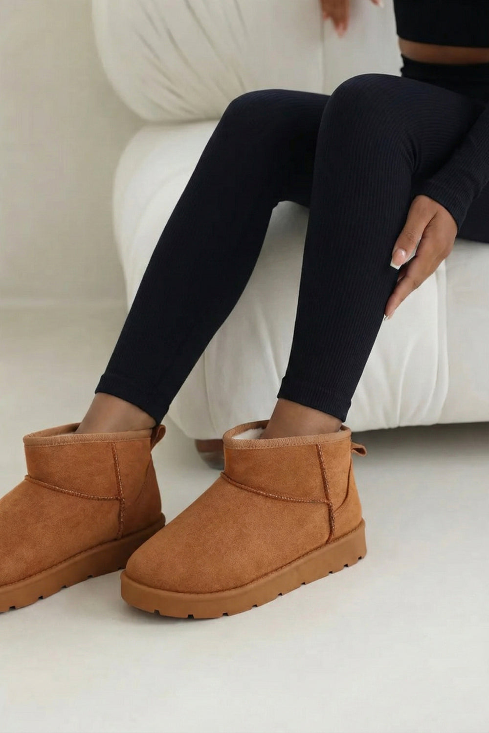 Chestnut Faux-Suede Ultra Mini Fur Lined Ankle Boots