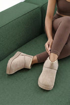 Camel Faux-Suede Ultra Mini Fur Lined Ankle Boots