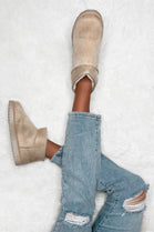 BEIGE FAUX SUEDE ULTRA MINI COZY SNOW ANKLE BOOTS