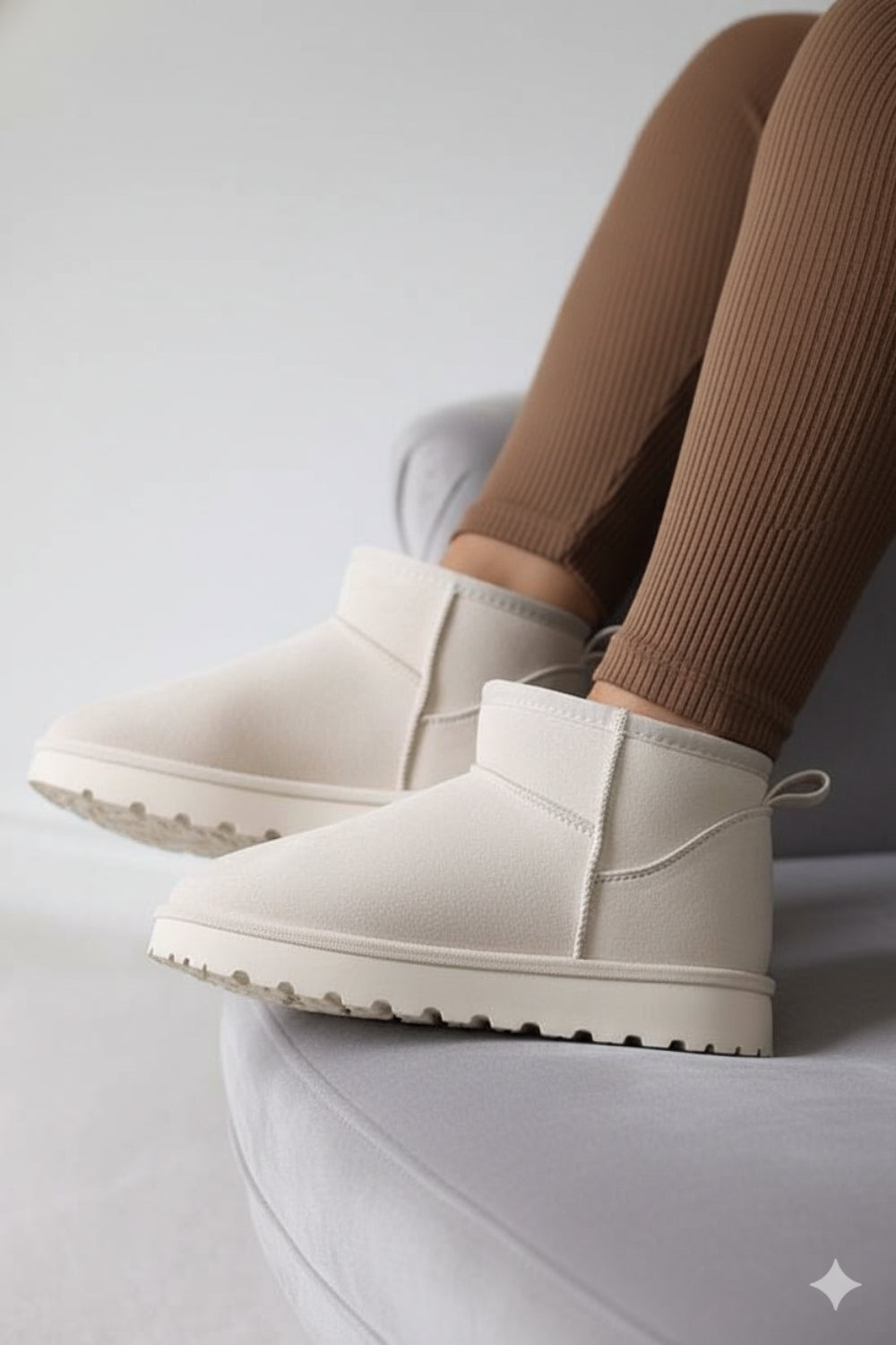 BEIGE FAUX SUEDE ULTRA MINI COZY SNOW ANKLE BOOTS