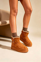 Chestnut Suede Faux Fur Lined Platform Ankle Boots