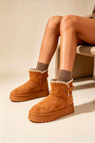 Chestnut Suede Faux Fur Lined Platform Ankle Boots