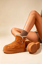 Chestnut Suede Faux Fur Lined Platform Ankle Boots
