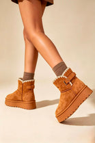 Chestnut Suede Faux Fur Lined Platform Ankle Boots