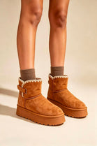 Chestnut Suede Faux Fur Lined Platform Ankle Boots