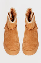 CAMEL THICK SOLED SLIP ON FUR LINED ANKLE BOOTS