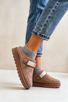 Women's Khaki Fleece-Lined Clog Slippers with Adjustable Strap